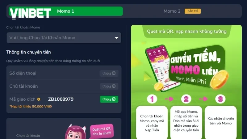 Nạp tiền qua ví điện tử MOMO